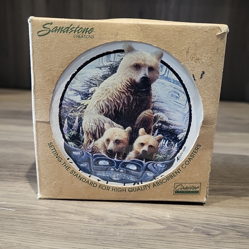 4 Coaster Creations Kodiak Island Alaska Bears Non Slip Sandstone Coasters NIB